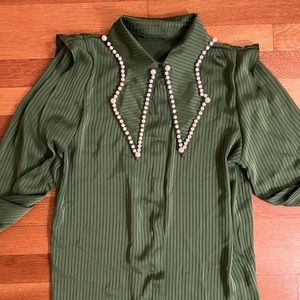 Chicwish green button down with pearl collar